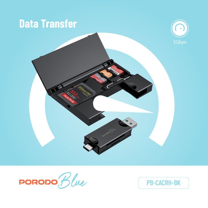 Porodo Blue 2-in-1 Card Reader with Card Holder (1)